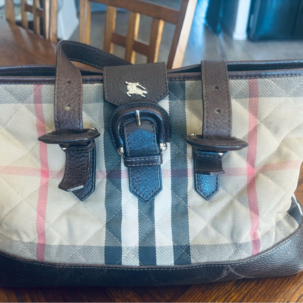 Burberry Plaid Leather Trim Handbag